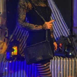 SOLD Black snake print purse with thick chain strap